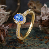 1 Carat Oval Cut Sapphire Halo Ring with Pave Band